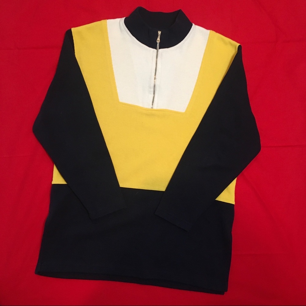 Retro Navy Blue & Yellow Quarter Zip Up Jacket
